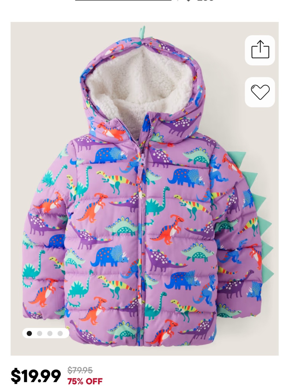 ISO! Gymboree Lavender Dinosaur Puffer Jacket with Hood